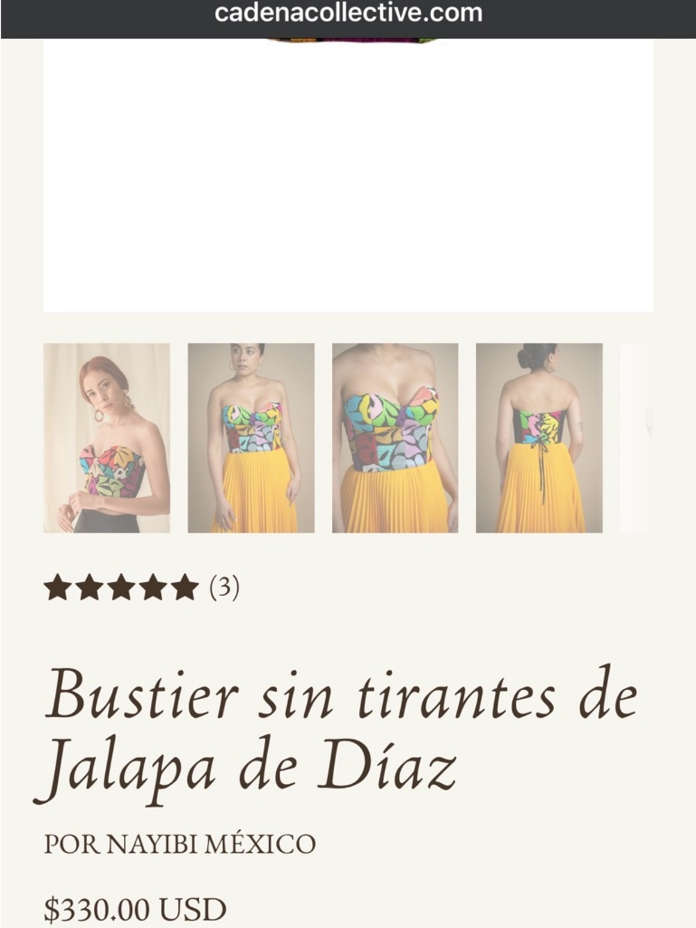 Nayibi Native Mexican Multicolor Embroidered Bustier Crop Top - Women's size M - Picture 4 of 4